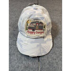 C.C Exclusives Happy Camper Baseball Cap Womens OS White Criss Cross Trucker Hat